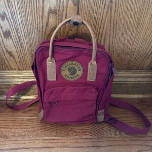 Fjällräven Kånken Mini Backpack in Burgundy with Leather Handles